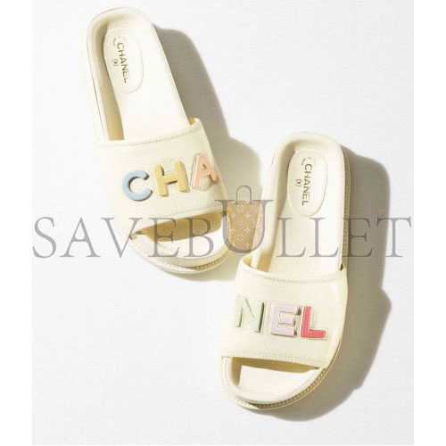 CHANEL MULES 		LAMBSKIN			IVORY & MULTICOLOR G38933 X56443 K3919