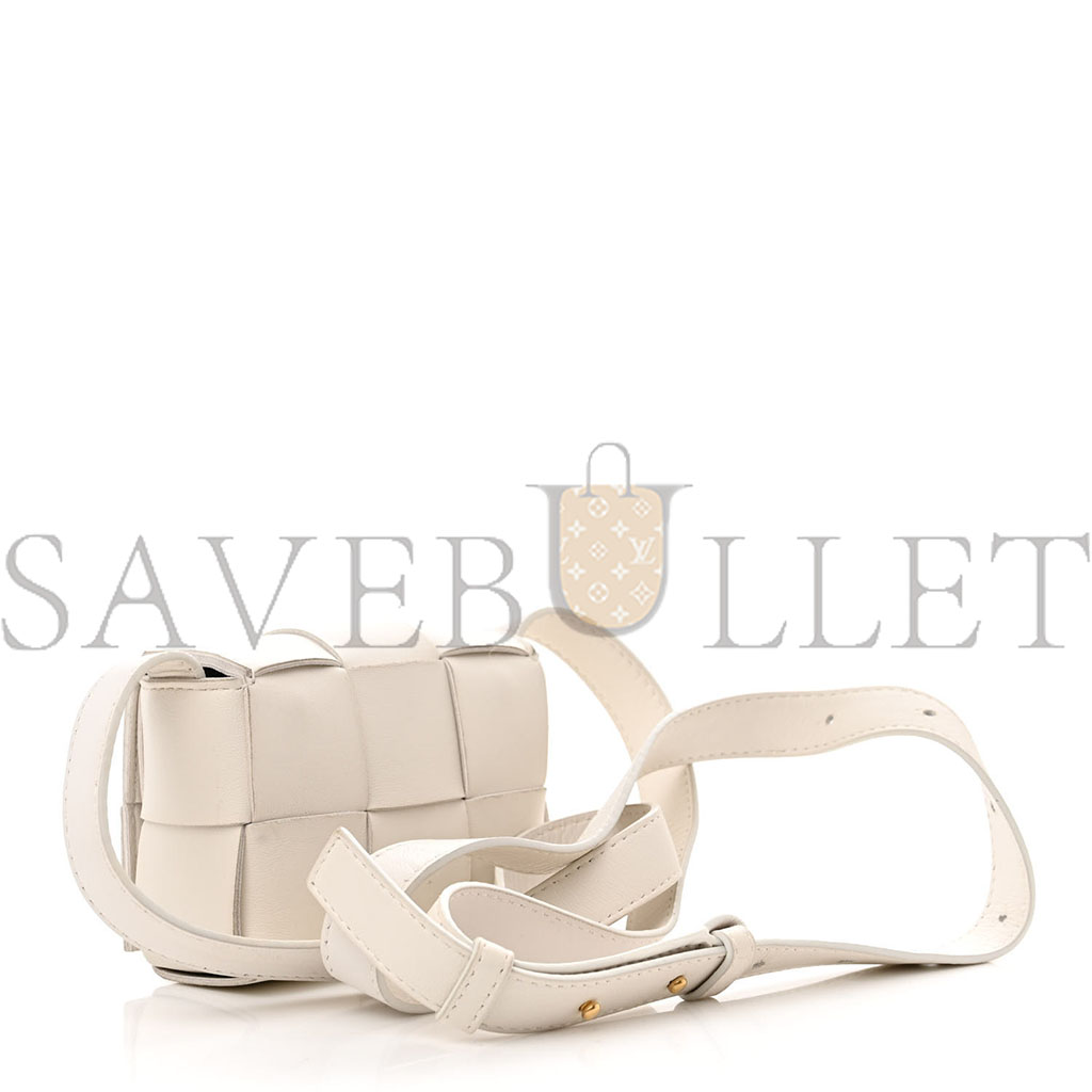 BOTTEGA VENETA LAMBSKIN MAXI INTRECCIATO EXTRA MINI CASSETTE CROSSBODY BAG WHITE (13*9*4cm)