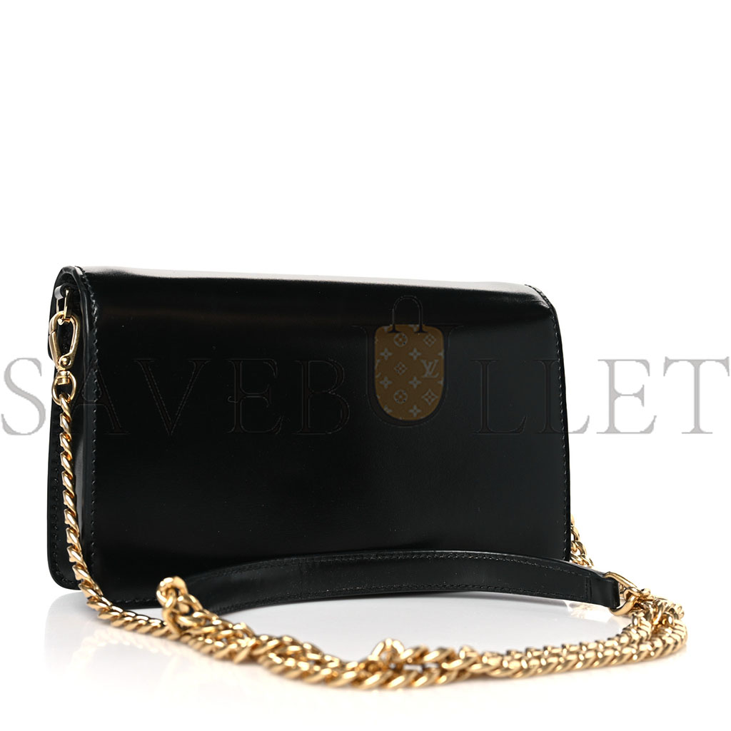 PRADA BRUSHED CALFSKIN ENVELOPE CHAIN CROSSBODY FLAP BLACK (19*13*5cm)