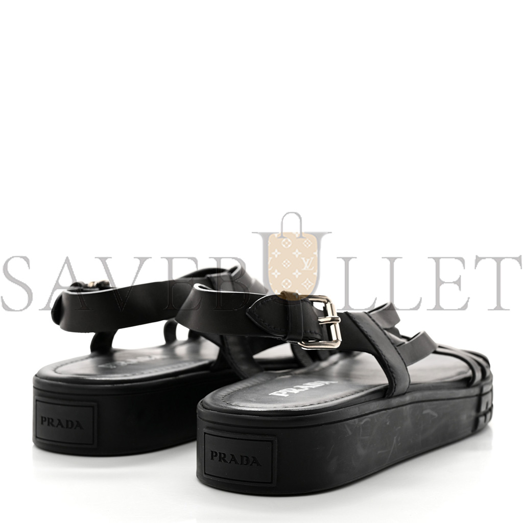 PRADA NATURAL CALFSKIN BUCKLED SLINGBACK 30MM SANDALS 38 BLACK