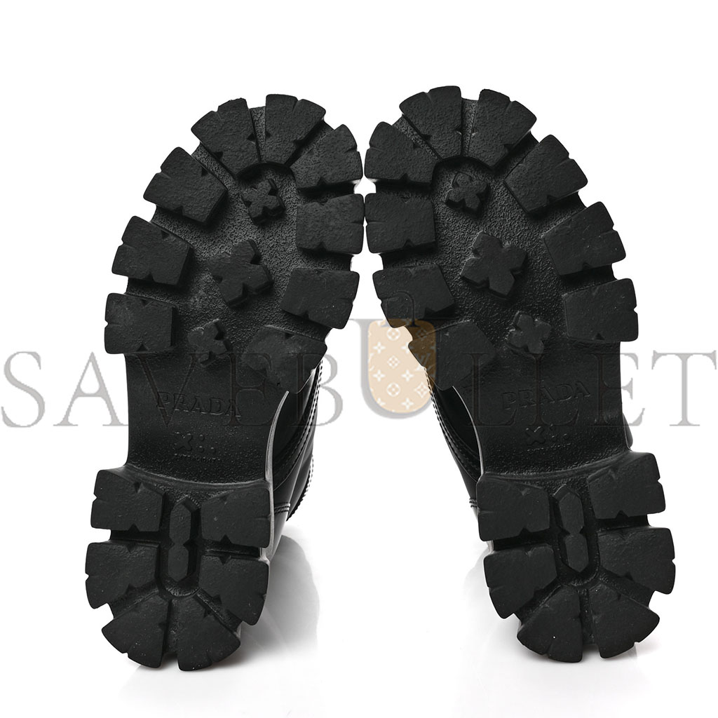 PRADA SPAZZOLATO ROIS RE-NYLON METAL TRIANGLE LOGO MONOLITH POUCH POCKET 55MM BOOTS 37 BLACK