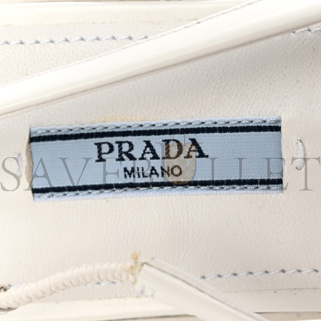 PRADA SPAZZOLATO TRIANGLE LOGO POINTED TOE SLINGBACK FLATS 37 WHITE