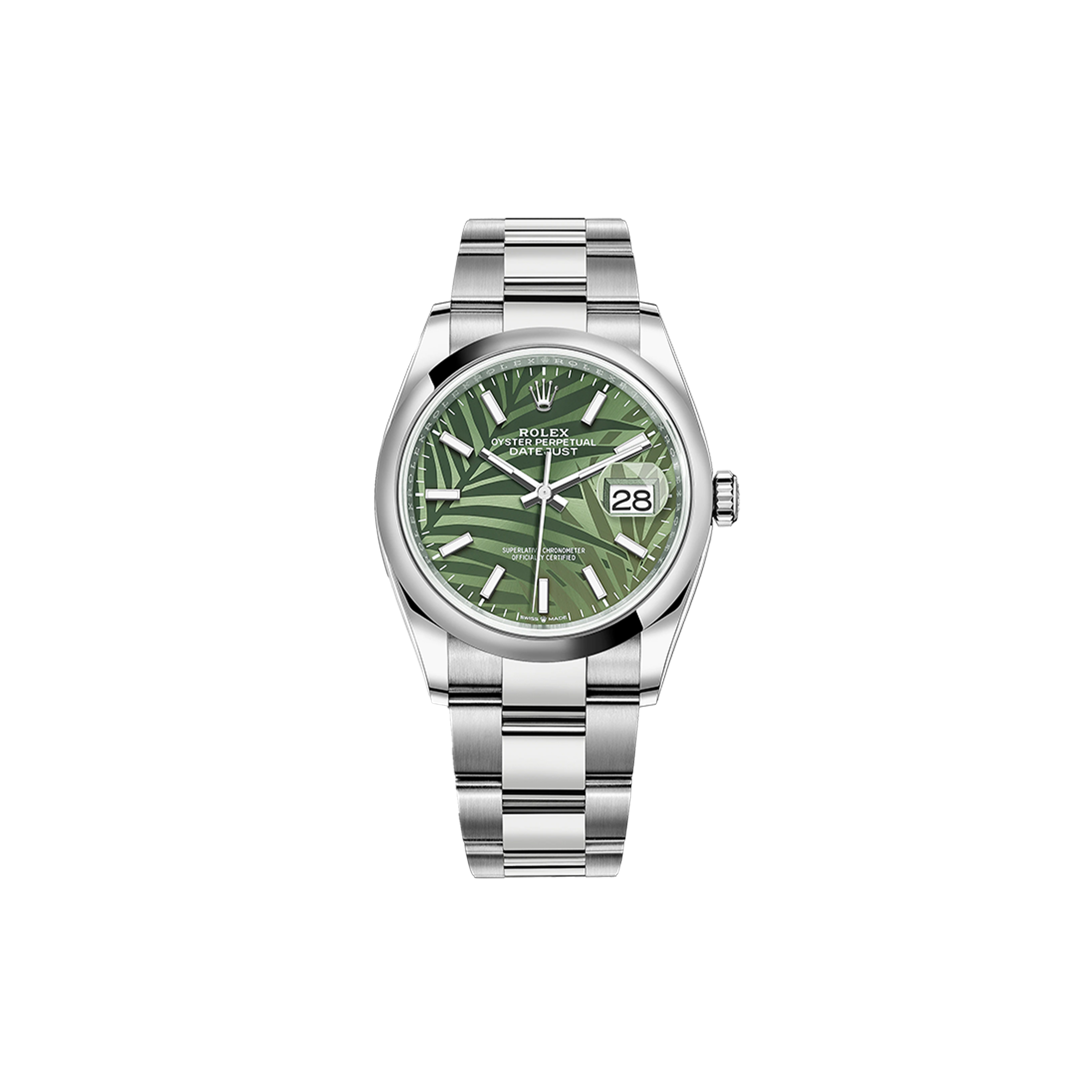 ROLEX DATEJUST OLIVE GREEN PALM PATTERN WATCH 126200