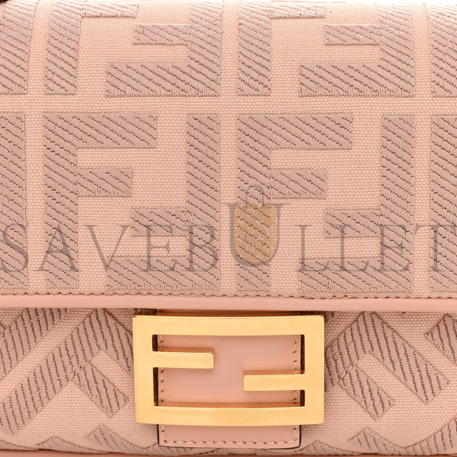 FENDI CANVAS VITELLO KING EXTRA STRAP FF EMBROIDERED BAGUETTE BABY PINK (27*15*6cm)