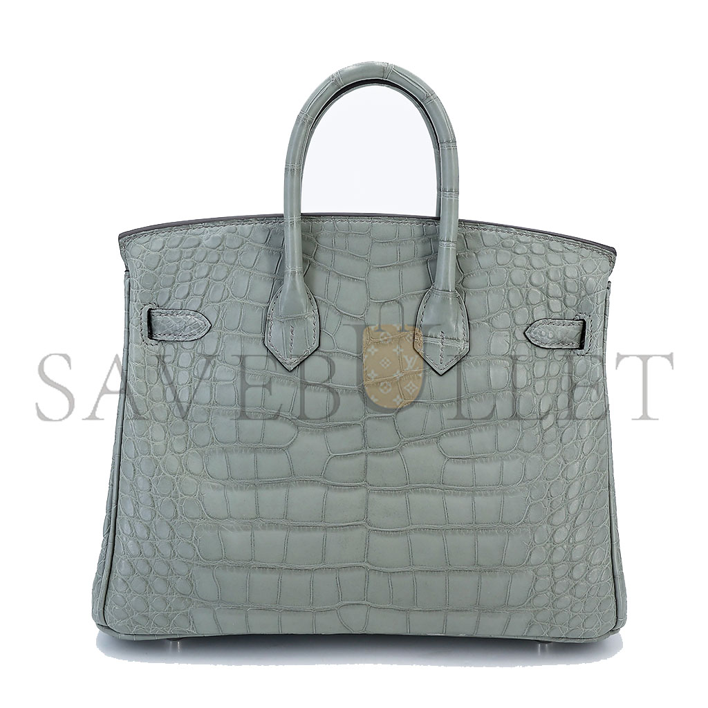 HERMES MSTER BIRKIN 25 PEARL GREY CROCODILE MATT SILVER BUCKLE BAG 6778344120  (25*20*13cm)