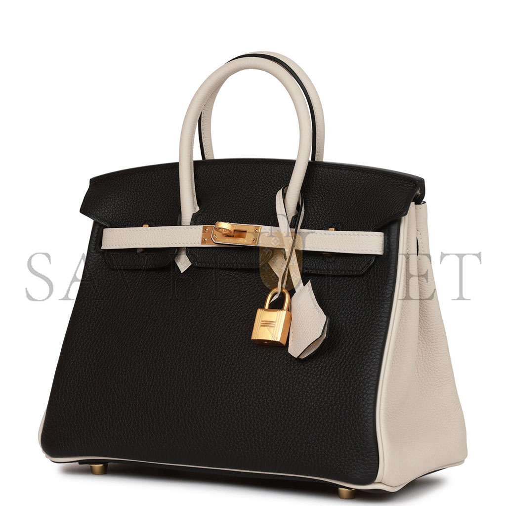 HERMÈS MASTER BIRKIN 25 TOGO LEATHER BLACK AND WHITE PANDA COLOR MATCHING GOLD BUCKLE BAG 4212717702 (25*20*13cm)