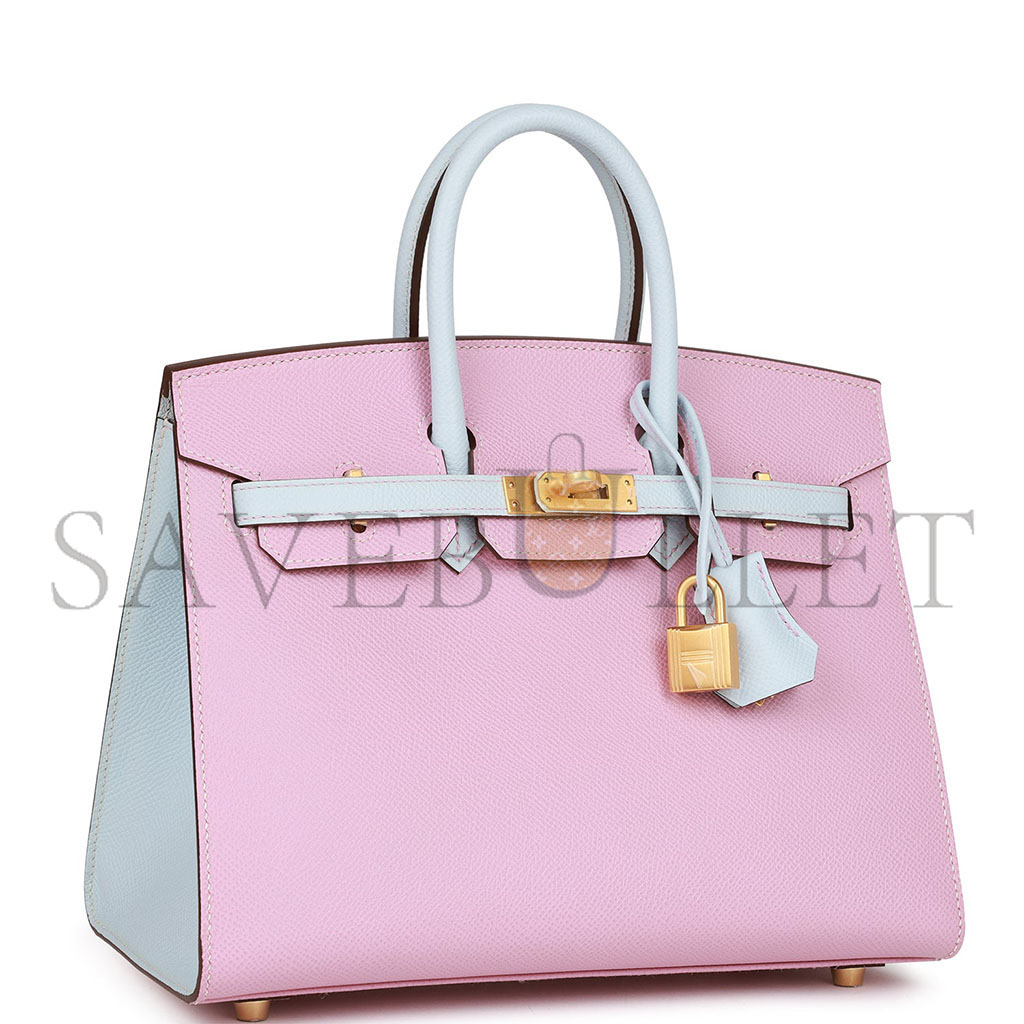 HERMES MASTER BIRKIN 25 EPSOM LEATHER 3Q PINK HAZE BLUE GOLD BUCKLE 4328054179 (25*20*13cm)