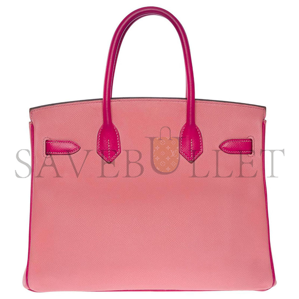 HERMES MASTER BIRKIN 30 TOGO LEATHER CHERRY PINK AND PEACH HORSESHOE ENGRAVED GOLD BUCKLE HANDBAG 101220 (30*23*15cm)