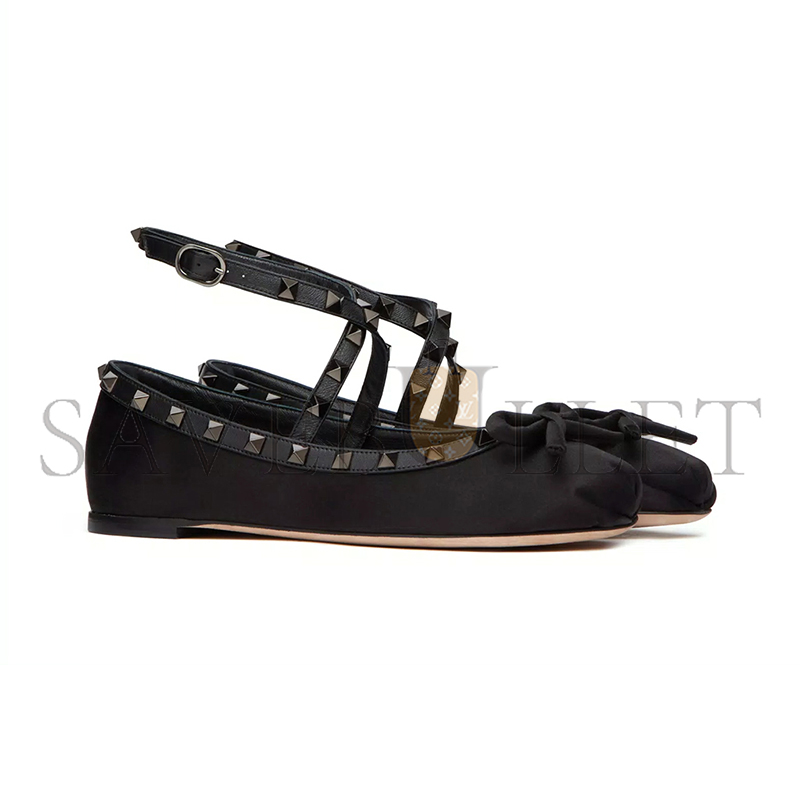 VALENTINO ROCKSTUD SATIN BALLERINA WITH TONE-ON-TONE STUDS 5W2S0HB6EQL_0NO VALENTINO ROCKSTUD SATIN BALLERINA WITH TONE-ON-TONE STUDS 5W2S0HB6EQL_0NO