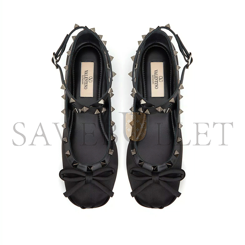 VALENTINO ROCKSTUD SATIN BALLERINA WITH TONE-ON-TONE STUDS 5W2S0HB6EQL_0NO VALENTINO ROCKSTUD SATIN BALLERINA WITH TONE-ON-TONE STUDS 5W2S0HB6EQL_0NO