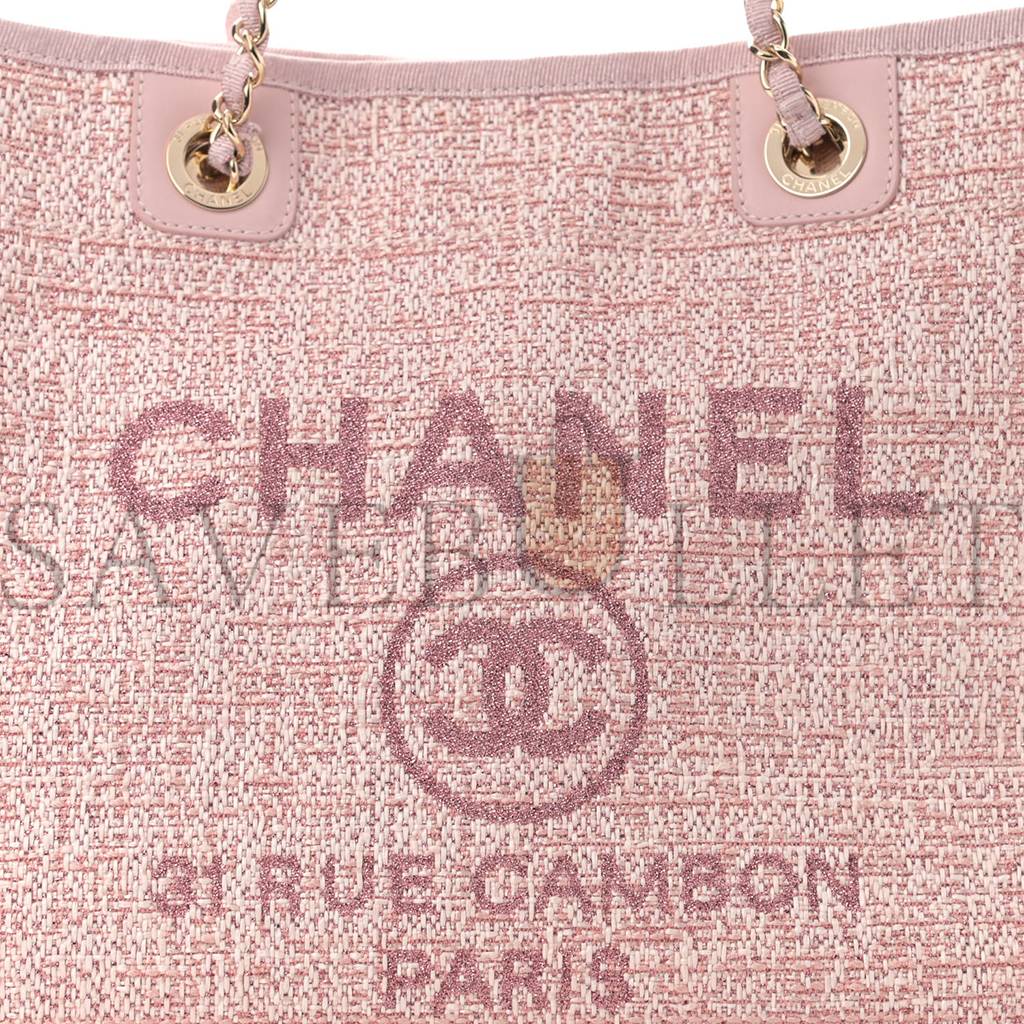 CHANEL LUREX BOUCLE SMALL DEAUVILLE TOTE PINK (34*26*13cm)