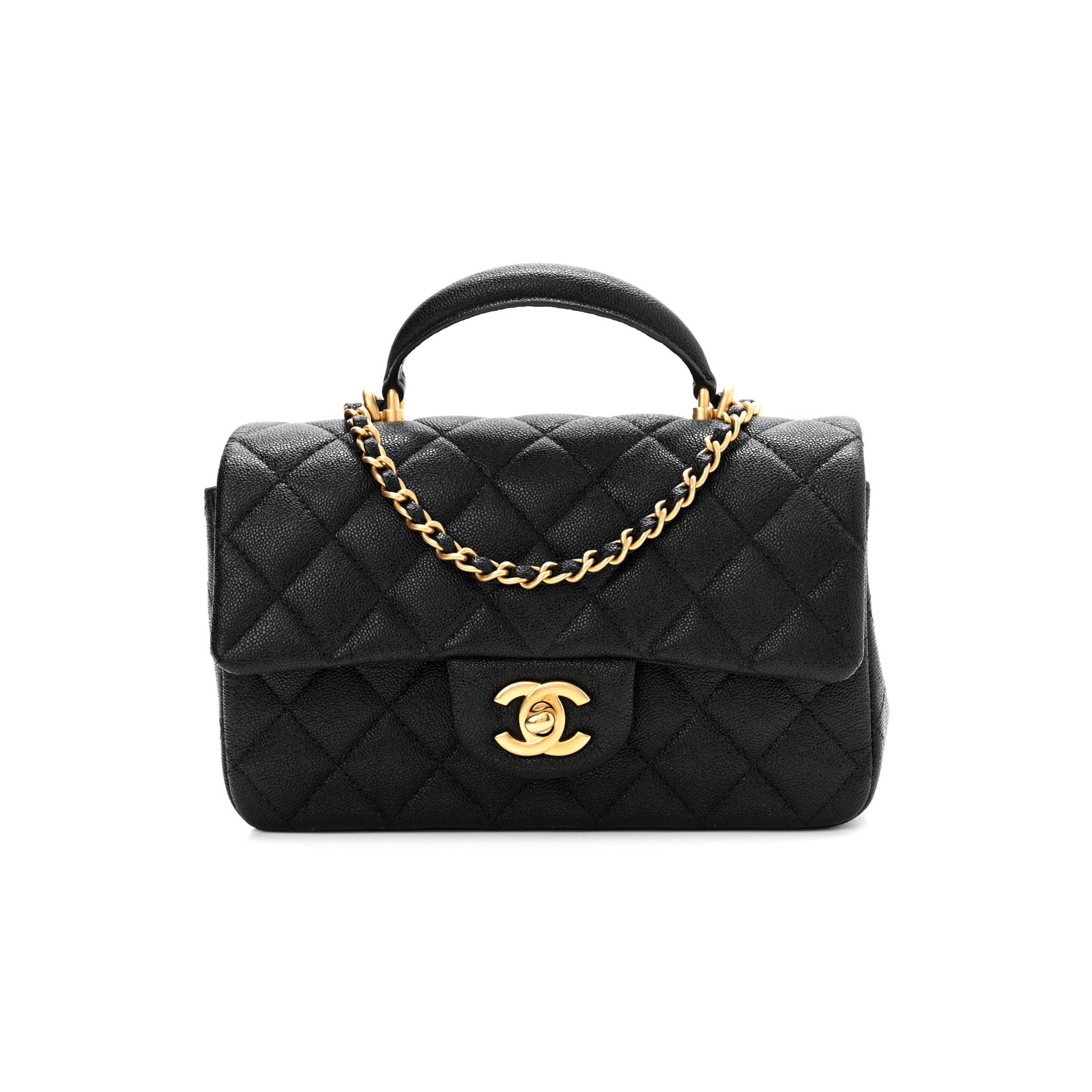 CHANEL CAVIAR QUILTED MINI TOP HANDLE RECTANGULAR FLAP BLACK GOLD HARDWARE (20*12*7cm)