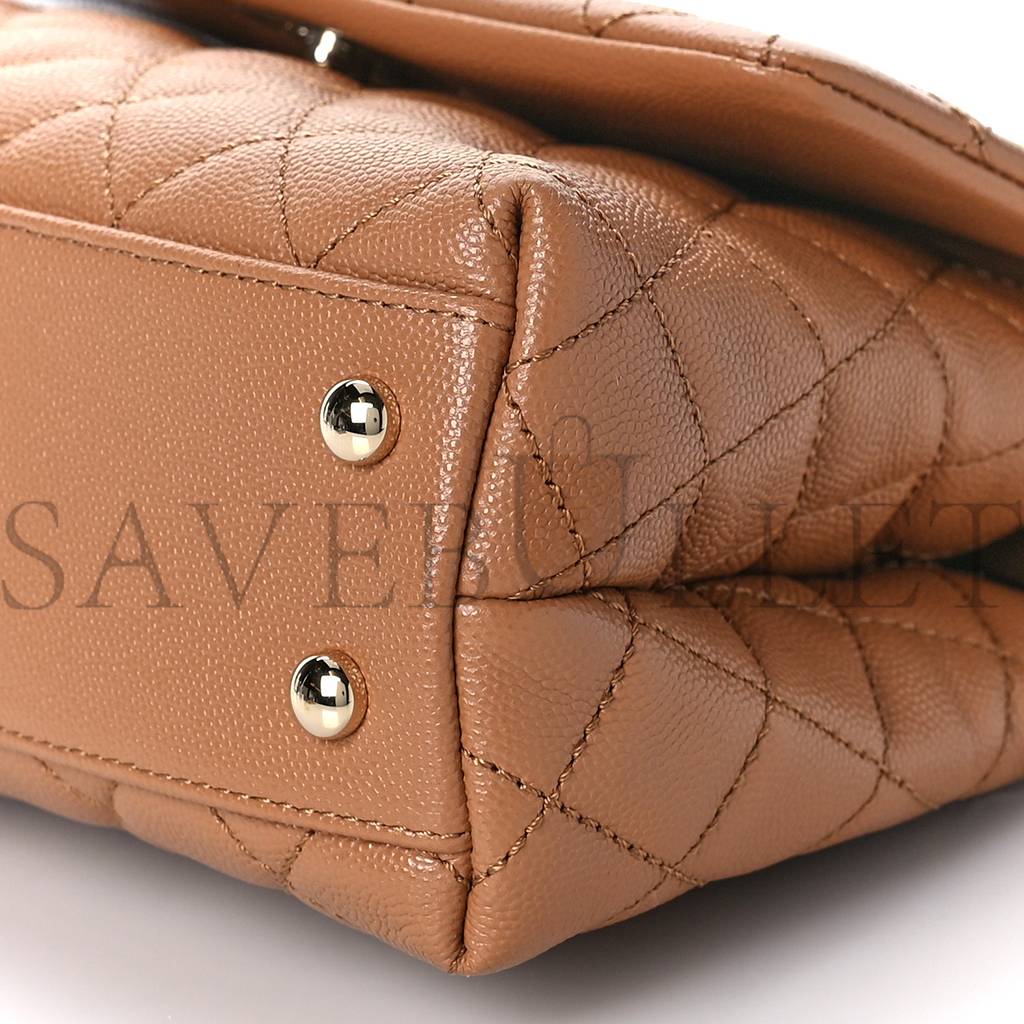 CHANEL CAVIAR QUILTED MINI COCO HANDLE FLAP BROWN ROSE GOLD HARDWARE (23*15*10cm)