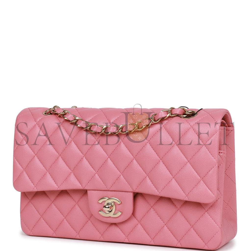 CHANEL MEDIUM CLASSIC DOUBLE FLAP BAG DARK PINK CAVIAR LIGHT GOLD HARDWARE (25*15*7cm)