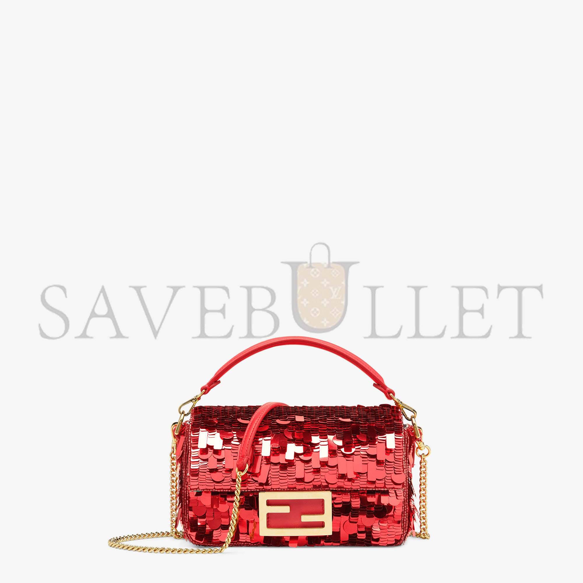 FENDI BAGUETTE MINI - DARK RED SEQUIN AND LEATHER BAG 8BS017AMP0F0V3L (20*13*5cm)