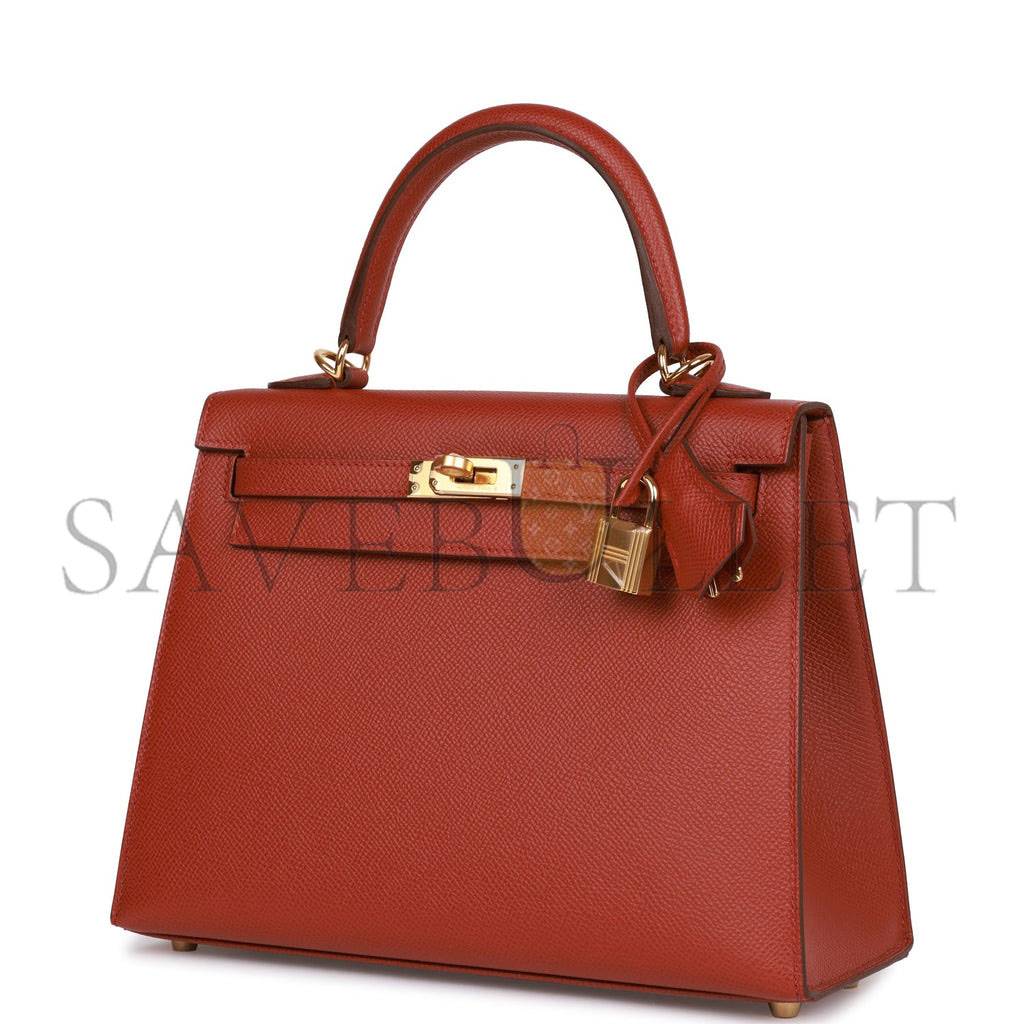 HERMES KELLY SELLIER 25 ROUGE VENETIAN EPSOM GOLD HARDWARE   (25*17*7cm)