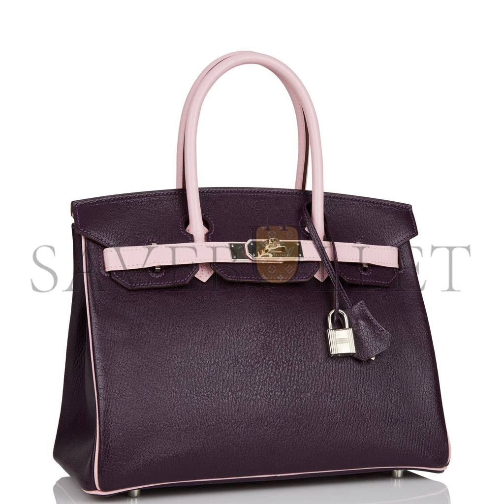 HERMES SPECIAL ORDER (HSS) BIRKIN 30 RAISIN AND ROSE SAKURA CHEVRE PALLADIUM HARDWARE ( 30cm*22*16cm)