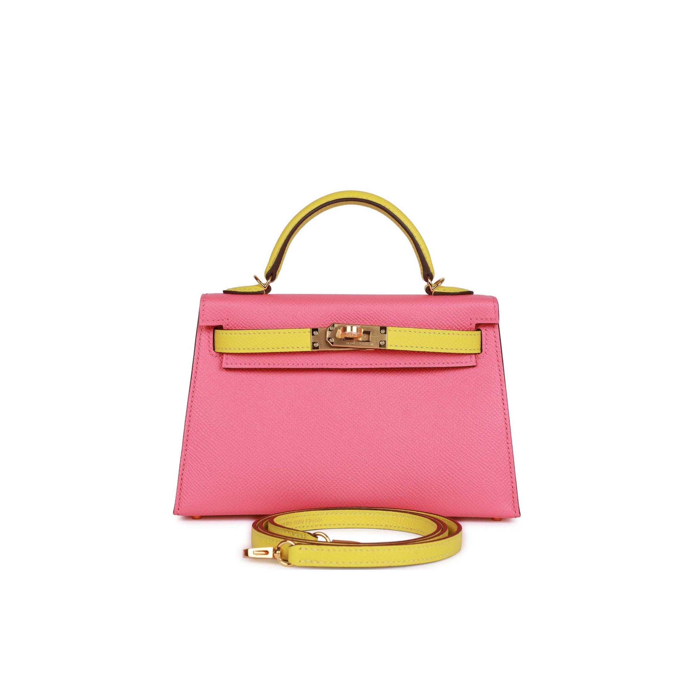 HERMES SPECIAL ORDER (HSS) KELLY MINI SELLIER 20 ROSE AZALEE AND LIME EPSOM GOLD HARDWARE (19*12*5.5cm)