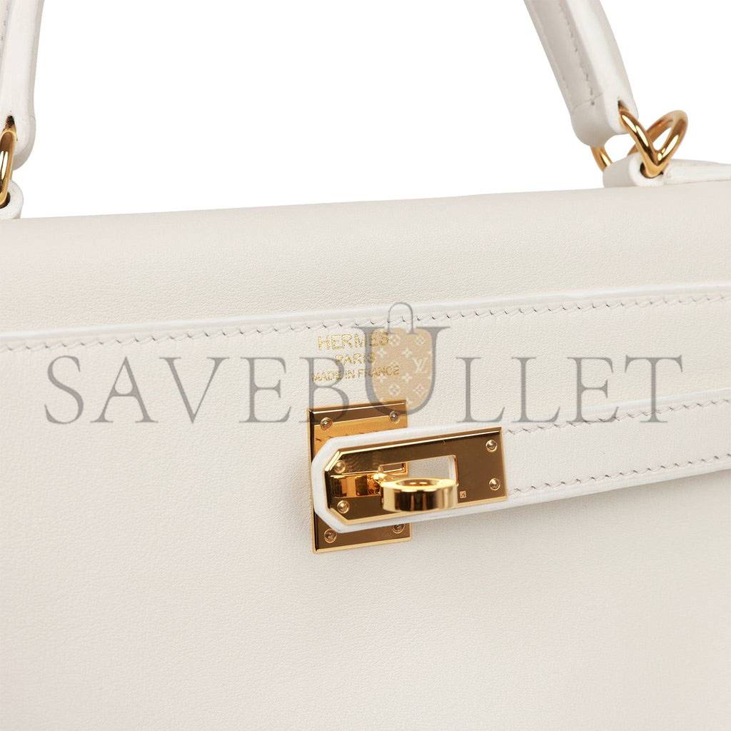 HERMES KELLY RETOURNE 25 WHITE SWIFT GOLD HARDWARE HANDMADE (25*17*7cm)