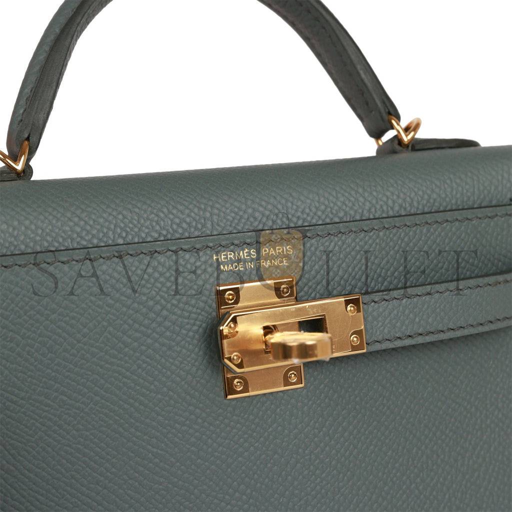 HERMES MINI KELLY SELLIER 20 VERT AMANDE EPSOM GOLD HARDWARE (19*12*5.5cm)