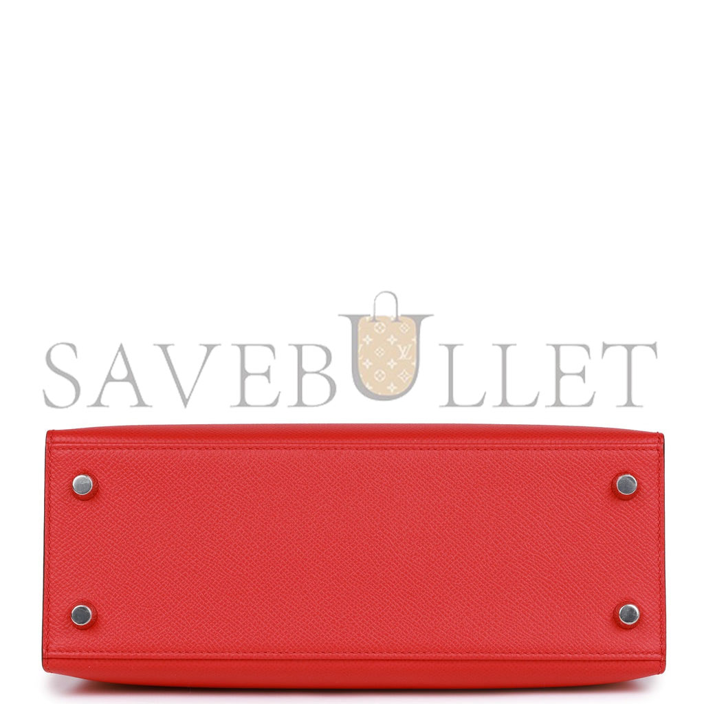 HERMES KELLY SELLIER 25 ROUGE DE COEUR VERSO EPSOM PALLADIUM HARDWARE  (25*17*7cm