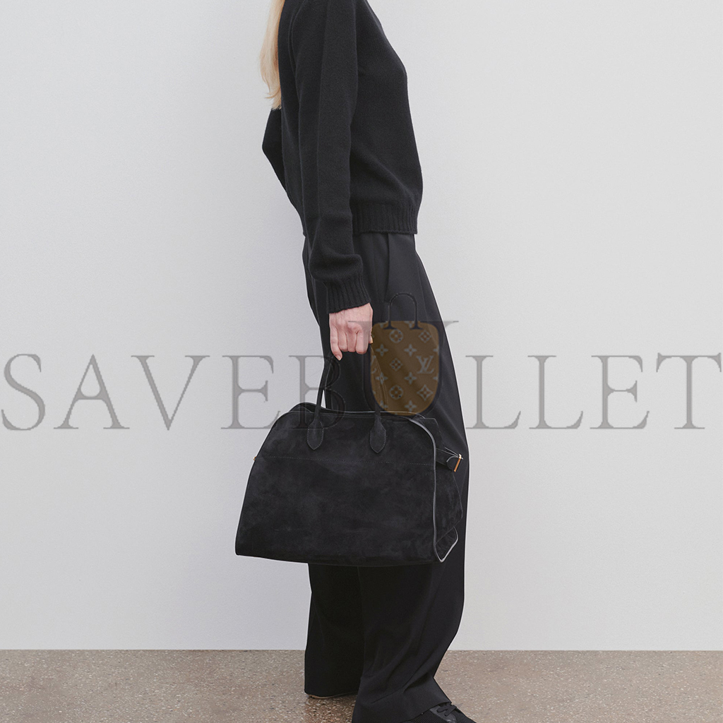 THE ROW SOFT MARGAUX 15 BAG IN SUEDE BLACK W1255L25BLSG (38*28*23cm)