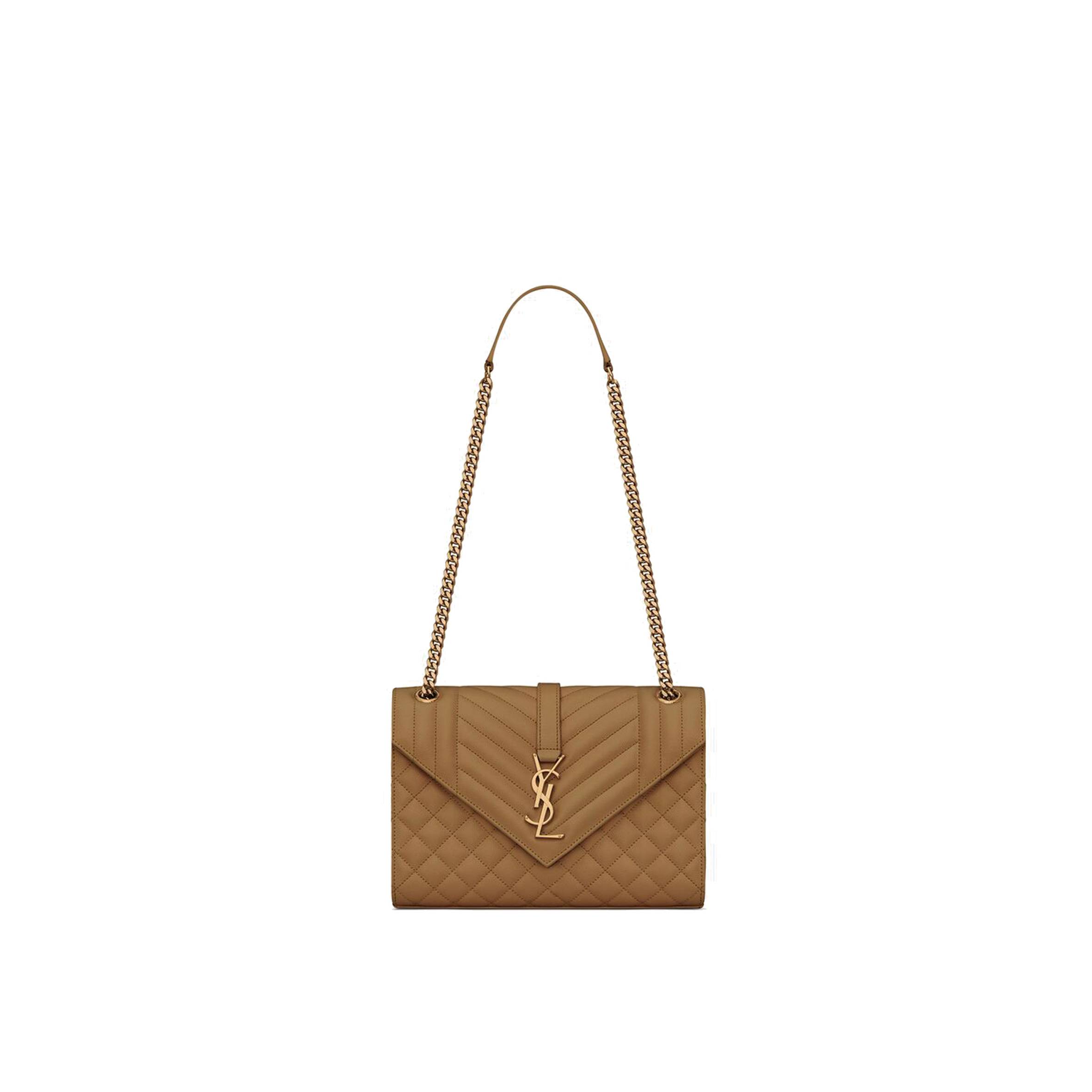 YSL ENVELOPE MEDIUM CHAIN BAG IN MIX MATELASS&EACUTE; GRAIN DE POUDRE EMBOSSED LEATHER 600185BOW973334 (24*17.5*6cm)