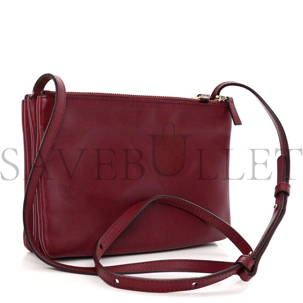 CELINE SMOOTH LAMBSKIN SMALL TRIO CROSSBODY BAG BURGUNDY (22*15*4cm)