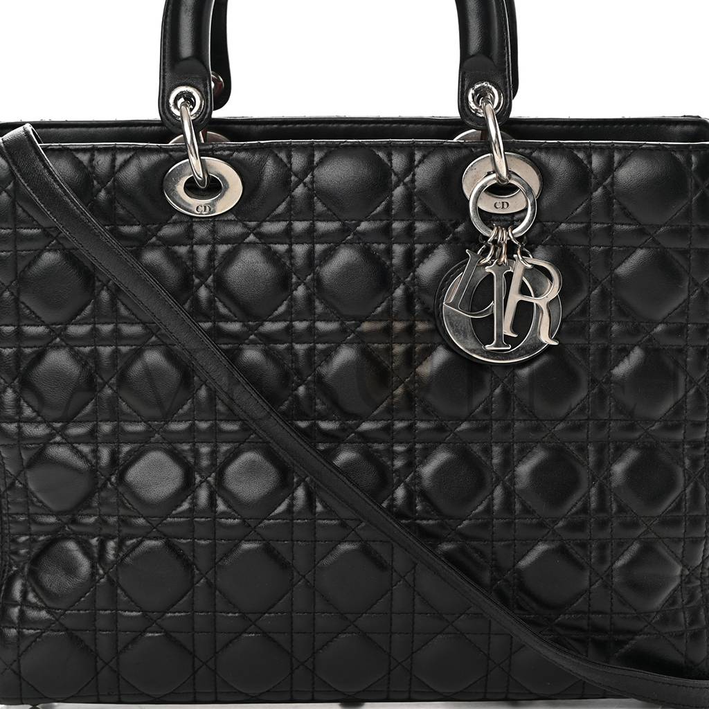 DIOR LAMBSKIN CANNAGE LARGE LADY DIOR BLACK (31*25*12.1cm)