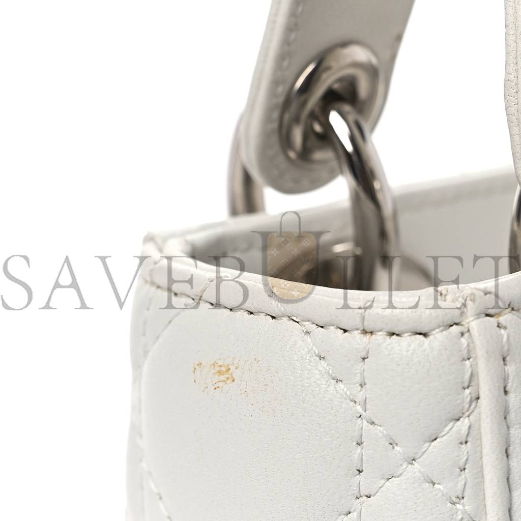 DIOR LAMBSKIN CANNAGE MINI LADY DIOR WHITE (17*15*7.6cm)