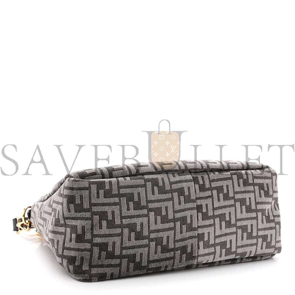 FENDI CHENILLE VITELLO SETA PLEXIGLASS FF FENDI O&#X27;LOCK ZIPPER ANTHRACITE ASFALTO (34*23*13cm)