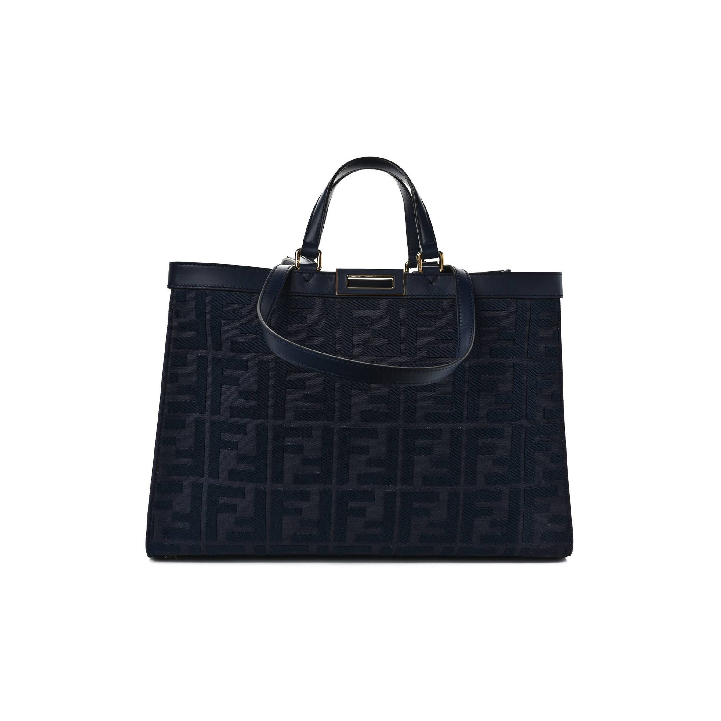 FENDI CANVAS VITELLO KING FF EMBROIDERED MEDIUM PEEKABOO X-TOTE BLUE (41*29*15cm)